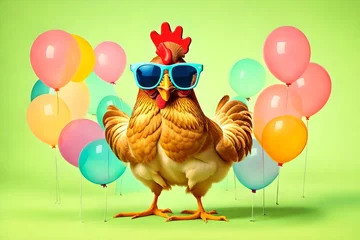 Deurstickers cartoon chicken with balloon © Aqsa