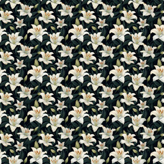 Elegant Lily Flower Pattern in Black and White for Printing Purposes