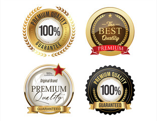Collection of golden premium quality badges vector illustration