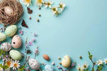 Fototapeta na wymiar Easter Egg Background, Festive Holiday Elements, with Copy Space