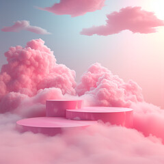 Pink podium stage minimal abstract background beauty dreamy space studio pedestal smoke showcase geometric white