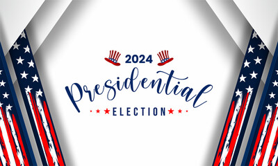 USA 2024 Presidential Elections Event Banner, background, card, poster design. Presidential Elections 2024 Banner with American colors design and typography. Vote day, November 5. US Election.