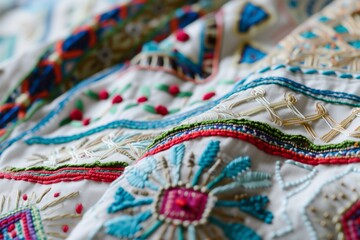 closeup of embroidered boho fabric patterns and textures
