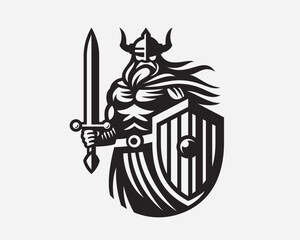 Viking logo, barbarian emblem design editable for your business. Warrior vector illustration.