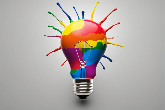Colorful creative idea concept with lightbulb made from colorful paint