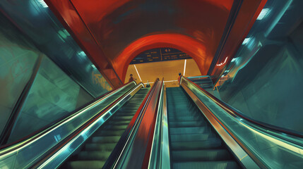 Fototapeta premium Escalator descent in the metro.