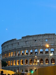  Colosseum night in Rome, Italy. Exterior of the Rome Colosseum. Colosseum is one of the main...