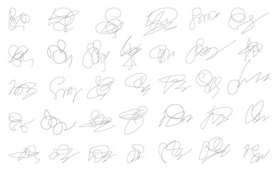 Fake Hand-drawn autograph. Fictitious vector autograph and signature. Handwritten collection of fictitious signature. Fake fictitious signature.