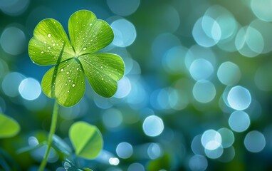A four leaf clover stands out on a vibrant green field, showcasing its unique leaves against the lush backdrop