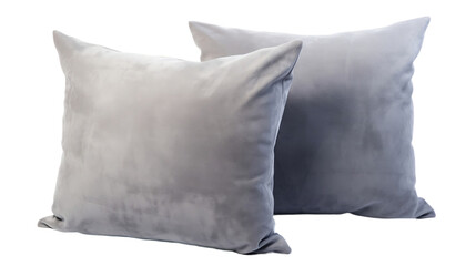 Square Throw Pillows in Gray Suede Fabric, Decorative Accents On White Or Transparent PNG Background