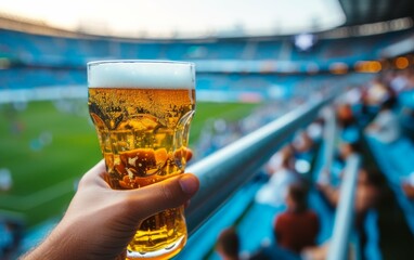 A multiracial person holding a glass of beer while enjoying a baseball game in a stadium