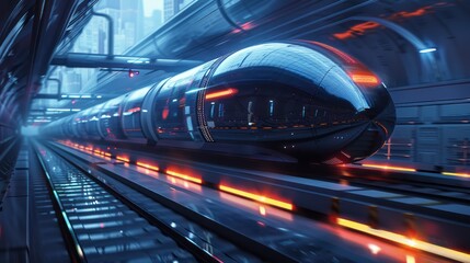 High-speed, low-friction transportation systems that use vacuum tubes to propel pods at speeds exceeding 700 mph, offering a sustainable alternative to air travel and reducing congestion and emissions - obrazy, fototapety, plakaty