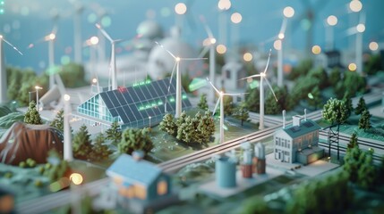 Advanced smart grid technologies that optimize energy distribution, integrate renewable energy sources, and enable two-way communication between utilities and consumers to improve energy efficiency  - obrazy, fototapety, plakaty