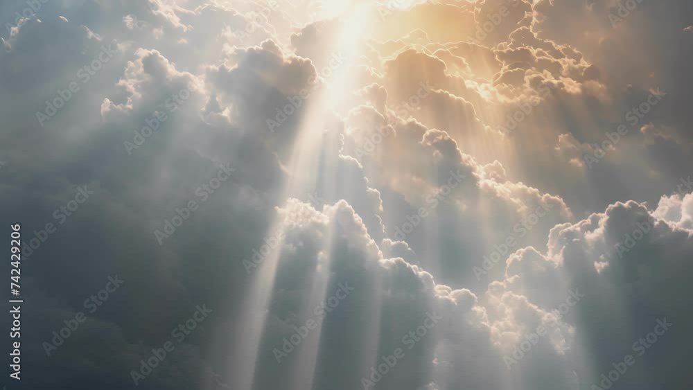 Poster sun rays slice through long thin layers of cirrostratus clouds.