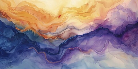 Fluid and dreamy watercolor wash, blending colors in translucent overlay - obrazy, fototapety, plakaty
