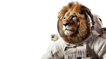 Lion in astronaut costume isolated on transparent background