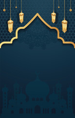 Ramadan Kareem background with arabic lanterns and mosque