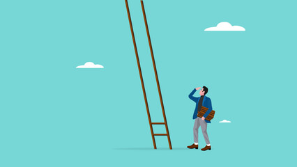 build a ladder to career success, journey to building business success, creative ideas or innovations in solving problems, businessman build a ladder to career success concept vector illustration