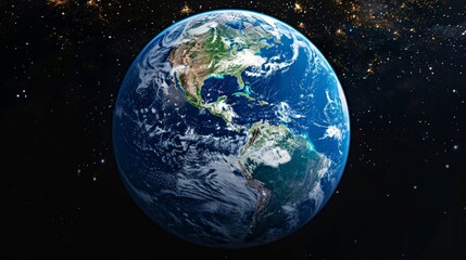 Earth from space, showcasing the blue oceans, green and brown land masses, and white clouds, highlighting the planet's diverse ecosystems