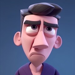 Angry cartoon man on blue background, 3d render illustration.