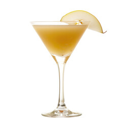 Extreme front view of a Chamomile Pear Martini cocktail in a martini glass isolated on a white transparent background