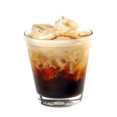 Extreme front view of a Hazelnut Espresso White Russian cocktail in a rocks glass isolated on a white transparent background