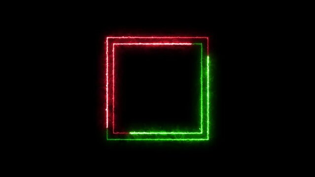 Square icon neon fire green red color animation black background