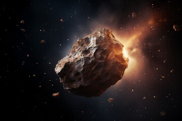 A meteorite is flying in space against a dark sky background.