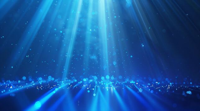 a blue light burst of laser beams on dark background, blue light rays background, empty blue room,  Empty stage withblue spotlights, conser, show, party, Presentation concept