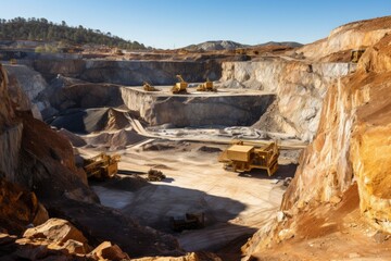Open-Pit Mining Operation with Heavy Machinery in Rugged Terrain.