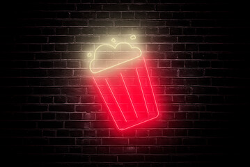 Illuminate your movie nights with a charming popcorn neon sign on a dark brick wall, evoking the...