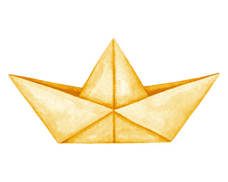 recommend clip art: Cute yellow paper boat. Hand drawn isolated origami craft. Watercolor illustration on a white background. For children's party decoration, cards, prints