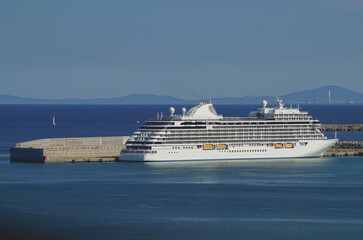 Luxury deluxe yacht cruiseship cruise ship liner Splendor docked at pier in Civitavecchia Rome...