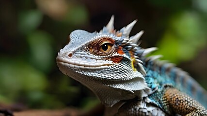 Fototapeta premium Close up of iguana in the forest background