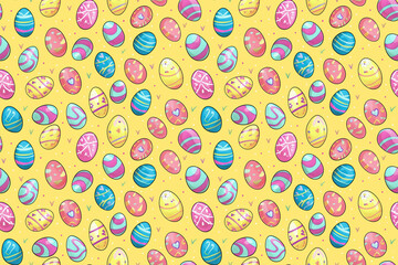 easter eggs on yellow background seamless repeating pattern tile