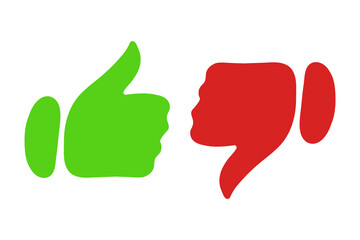 Green and red like dislike gestures. Approve, disapprove, correct actions, incorrect, fail, advice, tips, hands, right, advise, avoid mistakes, pros cons, do dont, lifehack, wrong. Vector - obrazy, fototapety, plakaty