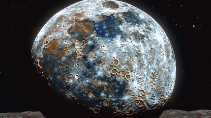 the Moon in its full phase, focusing on the brilliant detail across its entire face, with visible craters, maria, and rays, set against the backdrop of space