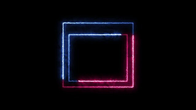 Window decoration square icon neon fire blue pink color animation black background