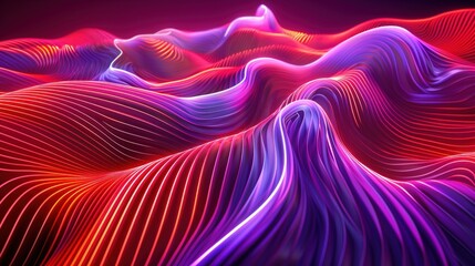 Neon glowing lines, waves, circles. Bright, purple, abstract background for advertising music, radio, speed, technology. - 742440406