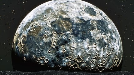 the Moon in its full phase, focusing on the brilliant detail across its entire face, with visible craters, maria, and rays, set against the backdrop of space