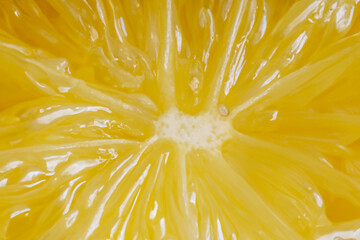 lemon pulp. yellow shiny pulp of a juicy lemon, macro, close-up, citrus fruit concept