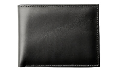 A black leather wallet is showcasing its sleek and classic design. on a White or Clear Surface PNG Transparent Background.