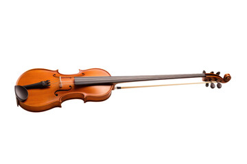 A violin is positioned showcasing its elegant design and craftsmanship. on a White or Clear Surface...