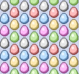 Seamless background with colored pixel eggs.
