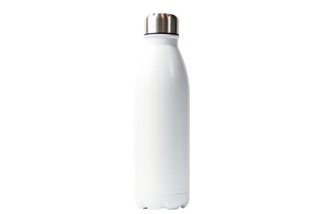 A white water bottle with a silver lid sitting on a table. on a White or Clear Surface PNG Transparent Background.