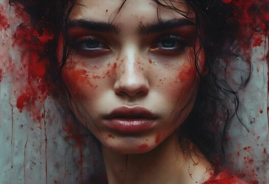the image of a woman with blood all over her face