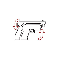 Gun function arrow icon design vector graphic of template, sign and symbol, line style 