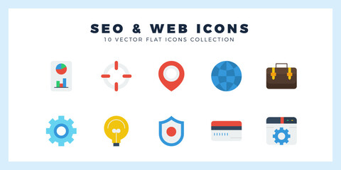 10 SEO & WEB Flat icon pack. vector illustration.