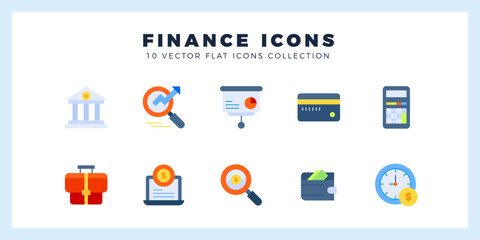 10 Finance Flat icon pack. vector illustration.