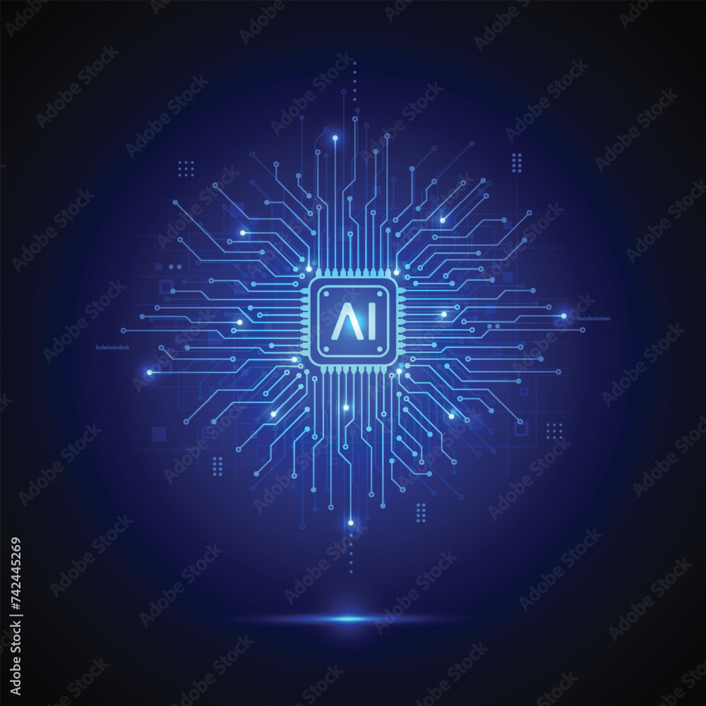 Poster artificial intelligence circuit line style. machine learning design. smart network digital technolog